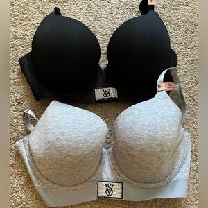 NWT! Bundle!!! 2 PINK Victoria's Secret Black & Heather Gray Rhinestone Bras
